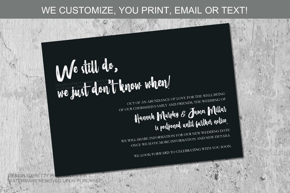 Wedding Postponement (printable) | Change of Plans Announcement | Wedding Cancellation | Date Change Announcement | Change the Date Invite Il_570xn