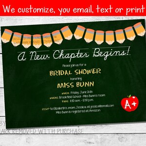 Printable teacher bridal shower invitation |  classroom shower invitation | teacher shower invite | pencils and apple teacher invitation