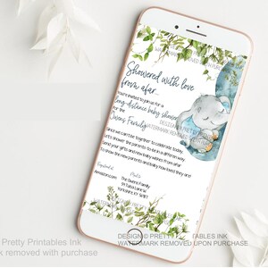 Blue elephant baby shower by mail invitation on an iPhone to shower how invitation looks as an evite.