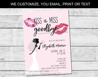 Kiss the Miss Goodbye Invitation, Kiss the Miss Invite for Bridal Shower, Kiss the Single Life Goodbye Bachelorette Invitation, Blush Invite