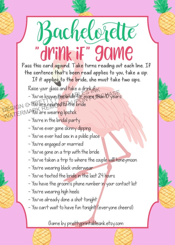 Printable bachelorette game / bachelorette drinking game / bachelorette party game / drink if game / flamingo bachelorette / virtual bach Il_570xn