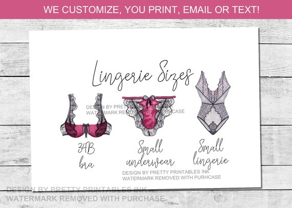Red Lingerie Size Insert Printable | Lingerie Size Card | Lingerie ...