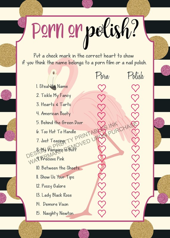 INSTANT DOWNLOAD printable porn or polish game, polish or porn game, flamingo bachelorette game, virtual bachelorette game, hen party game Il_570xn
