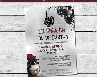 jusqu'à ce que la mort nous fasse la fête | Invitation gothique de célibataire | Faire-part « Bride or Die » | Invitation célibataire RIP