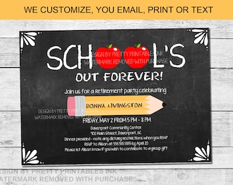 Teacher Retirement Party Invitation Printable | Teacher Retirement Invite | School's Out Forever Invite | Apple Teacher Retirement Invite