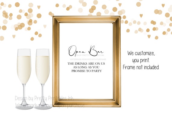 Printable Open Bar Wedding Sign, Minimalist Open Bar Sign for Wedding, Drinks Are On Us Sign, Bar Wedding Sign, Wedding Bar Sign - BLANCHE Il_570xn