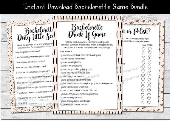 Bachelorette Party Games Bundle, Printable Bachelorette Games Pack, Printable Games for Bachelorette Weekend, Drink If Game, Porn or Polish Il_570xn