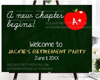 Teacher retirement sign, teacher retirement party welcome sign, customized retirement sign, apple welcome sign, chalkboard sign