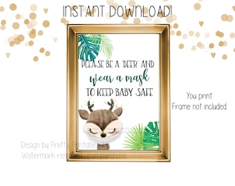 Baby Mask Sign Printable | Wear a Mask Baby Shower Sign Printable | Please Take a Mask Sign | Social Distance Sign | Forest Shower Mask Sign