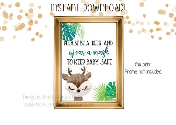 Baby Mask Sign Printable | Wear a Mask Baby Shower Sign Printable | Please Take a Mask Sign | Social Distance Sign | Forest Shower Mask Sign Il_570xn