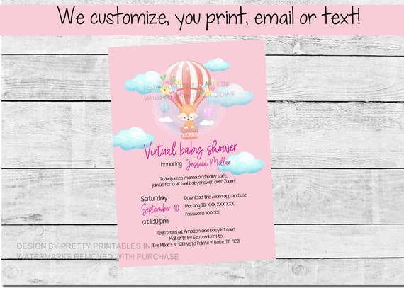 Girl Virtual Baby Shower Invitation | Printable Virtual Baby Shower Invitation | Girl Shower by Mail Invite | Social Distance Baby Shower Il_570xn