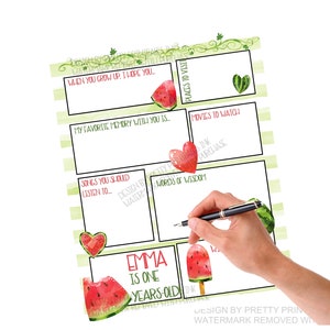 First Birthday Time Capsule Printable 1st Birthday Time Capsule One in a Melon First BirthdayParty Watermelon Birthday Wishes image 4