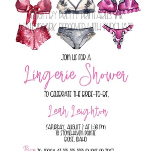 Customized lingerie shower invitation, printable lingerie bridal shower invitation, lingerie party invite image 2