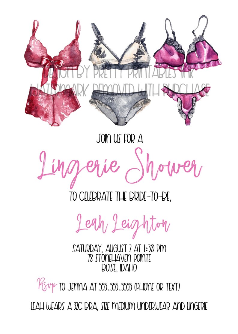 Customized lingerie shower invitation, printable lingerie bridal shower invitation, lingerie party invite image 2