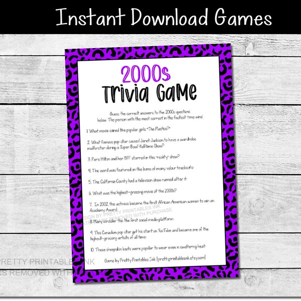 Girls Night In Game | '00s Trivia Game Printable | 2000s Trivia Game | Adult Birthday Game | Y2K Party Game | Y2K Trivia Game