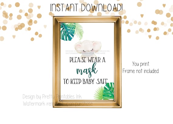 Baby Shower Mask Sign Printable | Wear a Mask Baby Shower Sign | Please Take a Mask Sign | Mask Welcome Sign | Elephant Baby Shower Sign Il_570xn