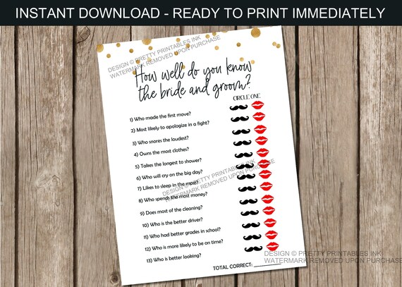 Bridal Shower Game Printable, Couples Shower Game, Couples Quiz, Bride or Groom Game, Virtual Wedding Shower Game Il_570xn