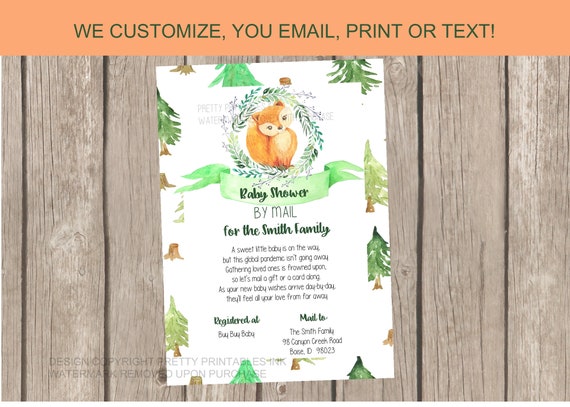 Shower By Mail Invitation Printable | Mail Baby Shower Invitation | Fox Baby Shower Invitation | Woodland Shower by Mail Invite | Boy Shower Il_570xn