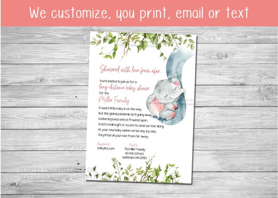 Girl Baby Shower By Mail Invitation Printable | Elephant Baby Shower by Mail Invitation | Girl Long Distance Shower Invitation Il_570xn