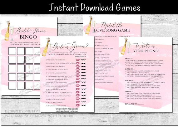 Bridal Shower Games Bundle, Printable Bridal Shower Games, wedding shower games, bridal shower brunch games, bubbly and brunch shower games Il_570xn