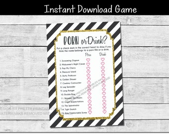 Porn or Drink Game Printable | Printable Bachelorette Party Game | Hen Party Game | Fun Game for Bachelorette Party