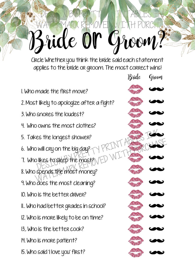 Greenery Bridal Shower Games Bundle Bride or Groom Game Etsy