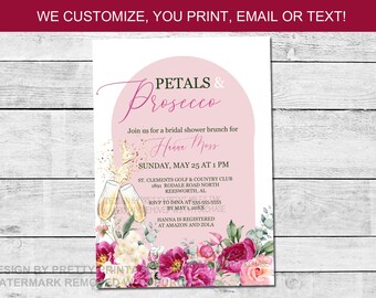 Petals and Prosecco Bridal Shower Invitation Printable | Champagne Bridal Shower Invitation | Garden Bridal Shower Invitation