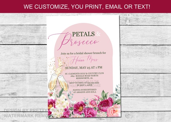 Petals and Prosecco Bridal Shower Invitation Printable | Champagne Bridal Shower Invitation | Garden Bridal Shower Invitation Il_570xn