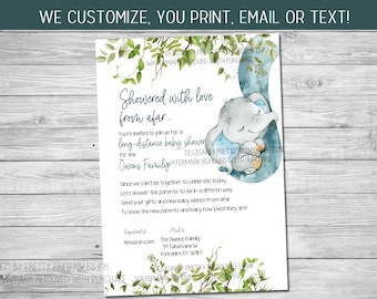 Boy Baby Shower By Mail Invitation Printable | Elephant Baby Shower by Mail Invitation | Long Distance Shower Invitation