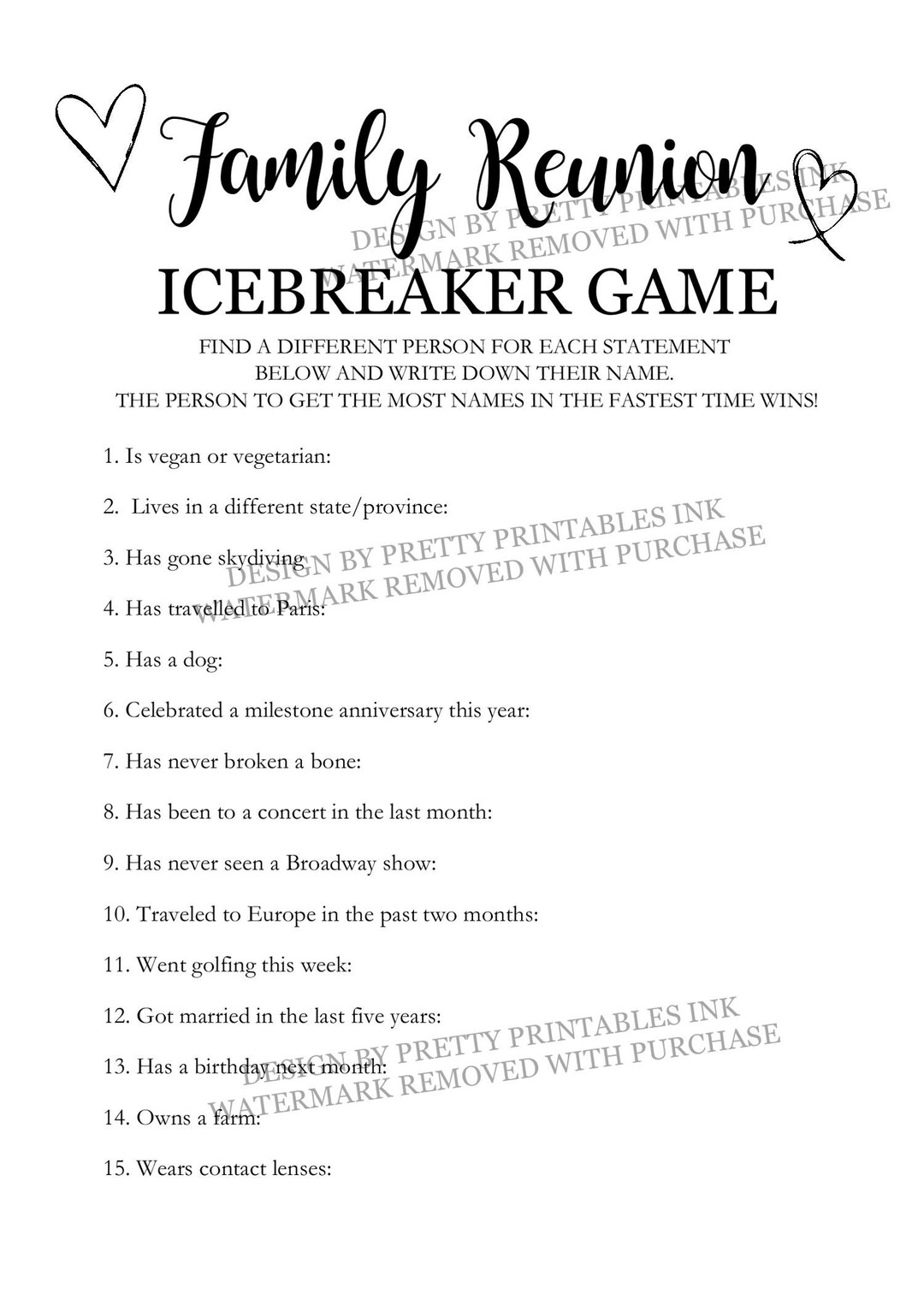 Family Reunion Game Printable, Family Reunion Icebreaker Game, Find ...
