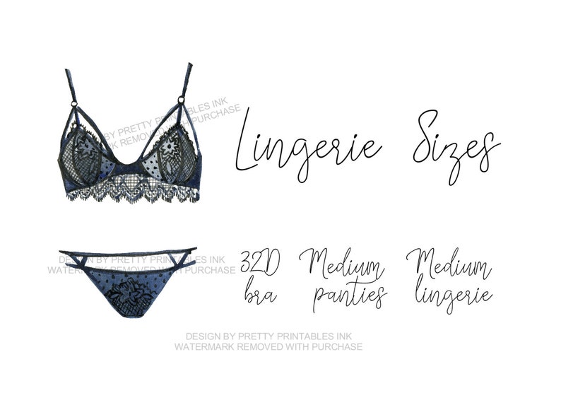 Lingerie Size Card Printable Lingerie Size Insert Bride's Measurements Card Bra and Panty Size Card Lingerie Shower Insert image 2