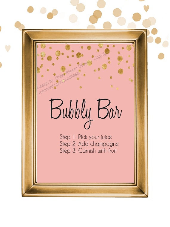 Set of 5 printable blush, black and gold champagne bridal shower signs/ champagne brunch signs/ champagne shower/ mimosa bar/ bubbly bar Il_570xn