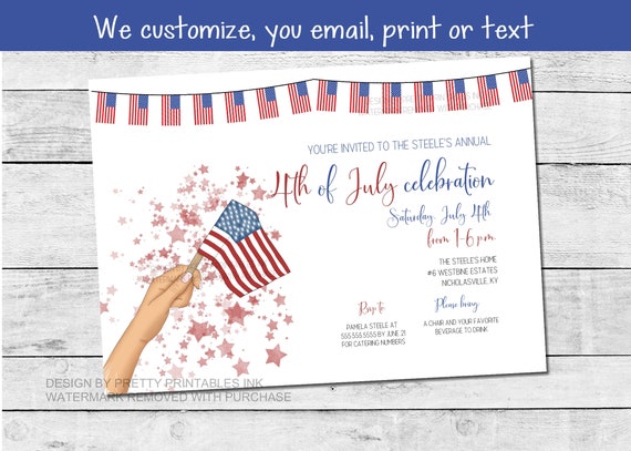 Printable 4th of July party invitation, Independence Day party invite, July 4th party invite digital, American flag party invitation Il_570xn