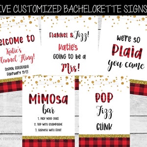 Flannel and fizz bachelorette sign bundle set of 5, printable flannel fling bachelorette signs, bachelorette decorations, mimosa signs imagem 1