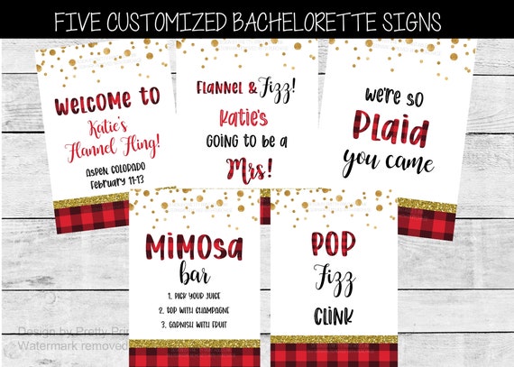 Flannel and fizz bachelorette sign bundle (set of 5), printable flannel fling bachelorette signs, bachelorette decorations, mimosa signs Il_570xn