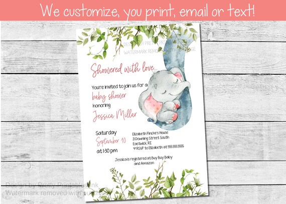 Girl Baby Shower Invitation Printable | Pink Elephant Baby Shower Invite | Girl Baby Shower Invite | Elephant Baby Shower Invite Il_570xn