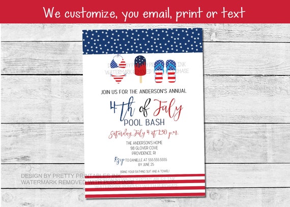 Printable 4th of July party invitation, July 4th party invite digital, 4th of July pool party invitation, July 4th beach party invitation Il_570xn