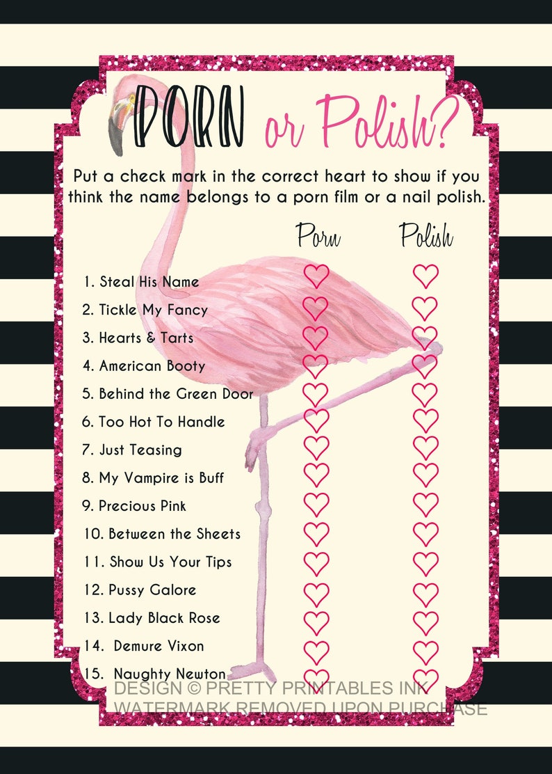 Flamingo bachelorette game printable, porn or polish game, polish or porn game, bachelorette game, flamingo nail polish game, hen party game image 2