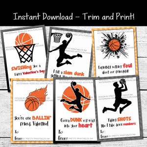 Afdrukbare Valentijnskaarten basketbal | Basketbal Valentijnskaarten voor kinderen | Valentijnskaarten voor kinderen | B-Ball Teamkaarten | Valentijnskaarten voor sport