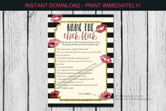 Chick Flick Game Instant Download, Girls Night Game, Name the Movie Game, Girls Night In Game, Guess the Movie Game, Sleepover Game Il_570xn