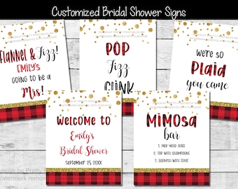 Flannel and fizz bridal shower sign bundle (set of 5), plaid bridal shower signs, fall bridal shower signs, fall bridal shower decor