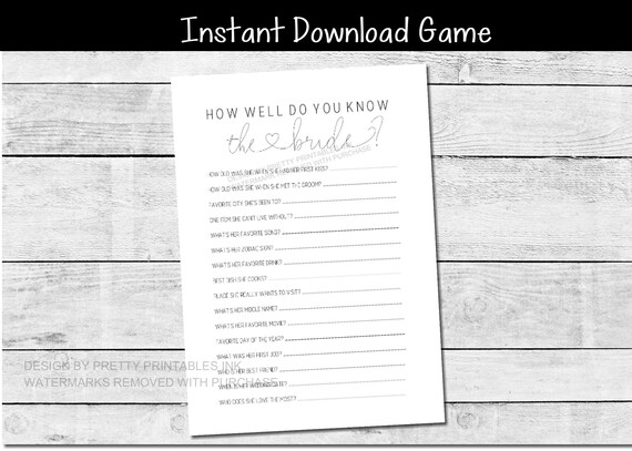 Bridal Shower Game How Well Do You Know the Bride Printable, Bridal Shower Activity, Who Knows the Bride Best Game, Bridal Quiz Game Il_570xn