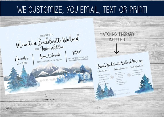 Mountain Bachelorette Weekend Invitation Printable, Weekend in the Woods Invite, Cabin Bachelorette Invite, Winter Bachelorette Invitation Il_570xn