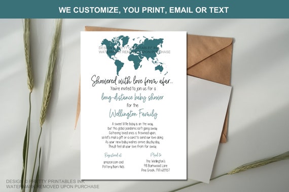 Boy Shower By Mail Invitation Printable, Boy Long Distance Shower Invitation, Map Shower By Mail Invitation, Virtual Baby Shower Invite Il_570xn