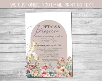 Petals and Prosecco Bridal Shower Invitation Printable | Bridal Shower Brunch Invite | Champagne Bridal Shower Invite | Garden Shower Invite