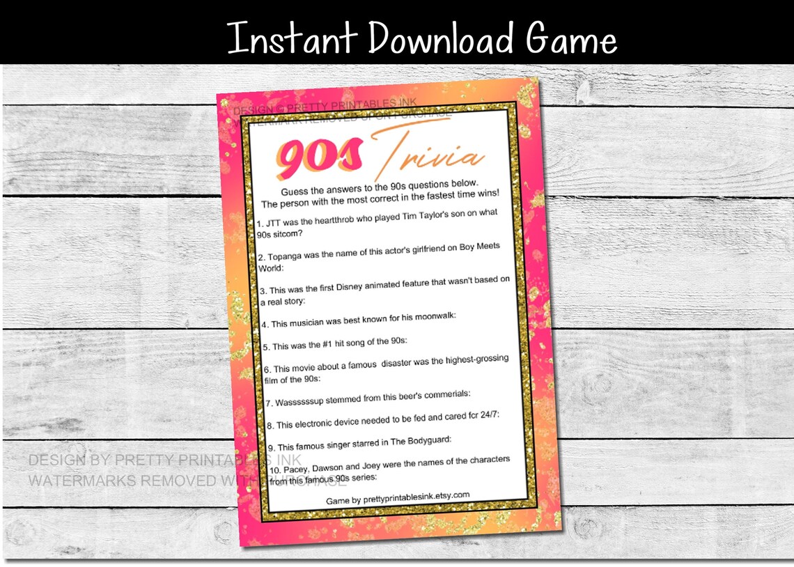 90s trivia game printable virtual girls night game girls
