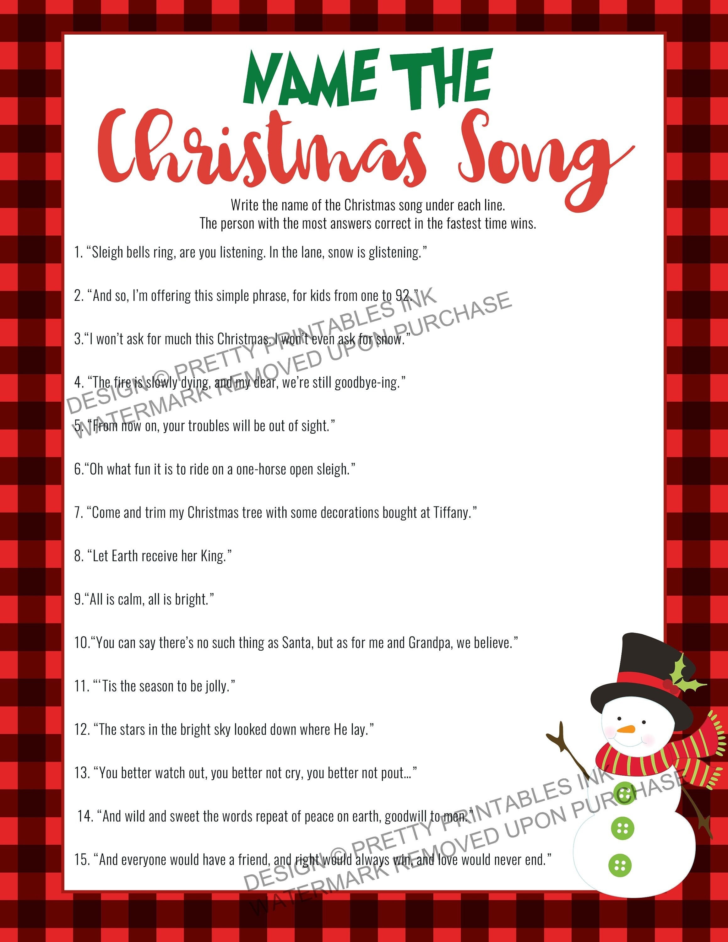 instant download christmas game, name the christmas song game
