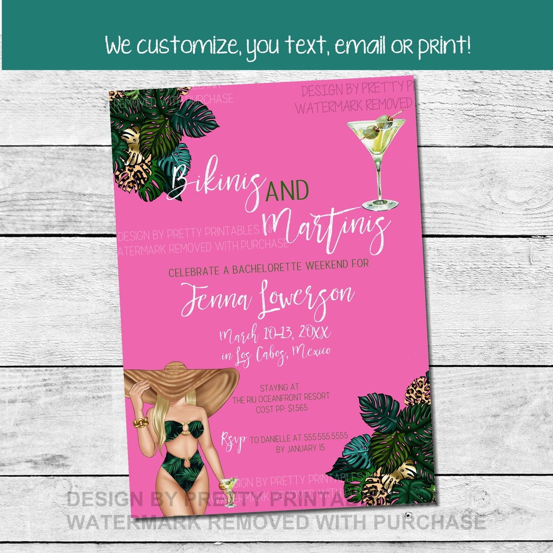 Bikinis and Martinis Bachelorette Invitation Tinis and Bikinis Bachelorette Weekend Invitation