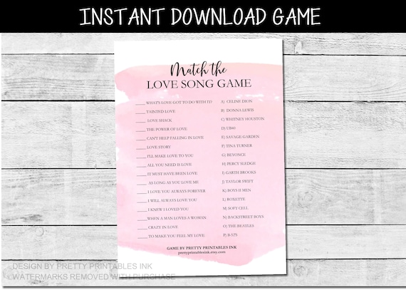 Bridal shower game printable, love song game, blush bridal shower games, match the love song game, name that tune game, match the song game Il_570xn