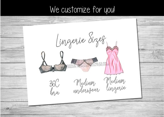 Printable lingerie size card | Lingerie Size Insert | Bride's Measurements Card | Pink Lingerie Shower Insert | Bra and Panty Size Card Il_570xn